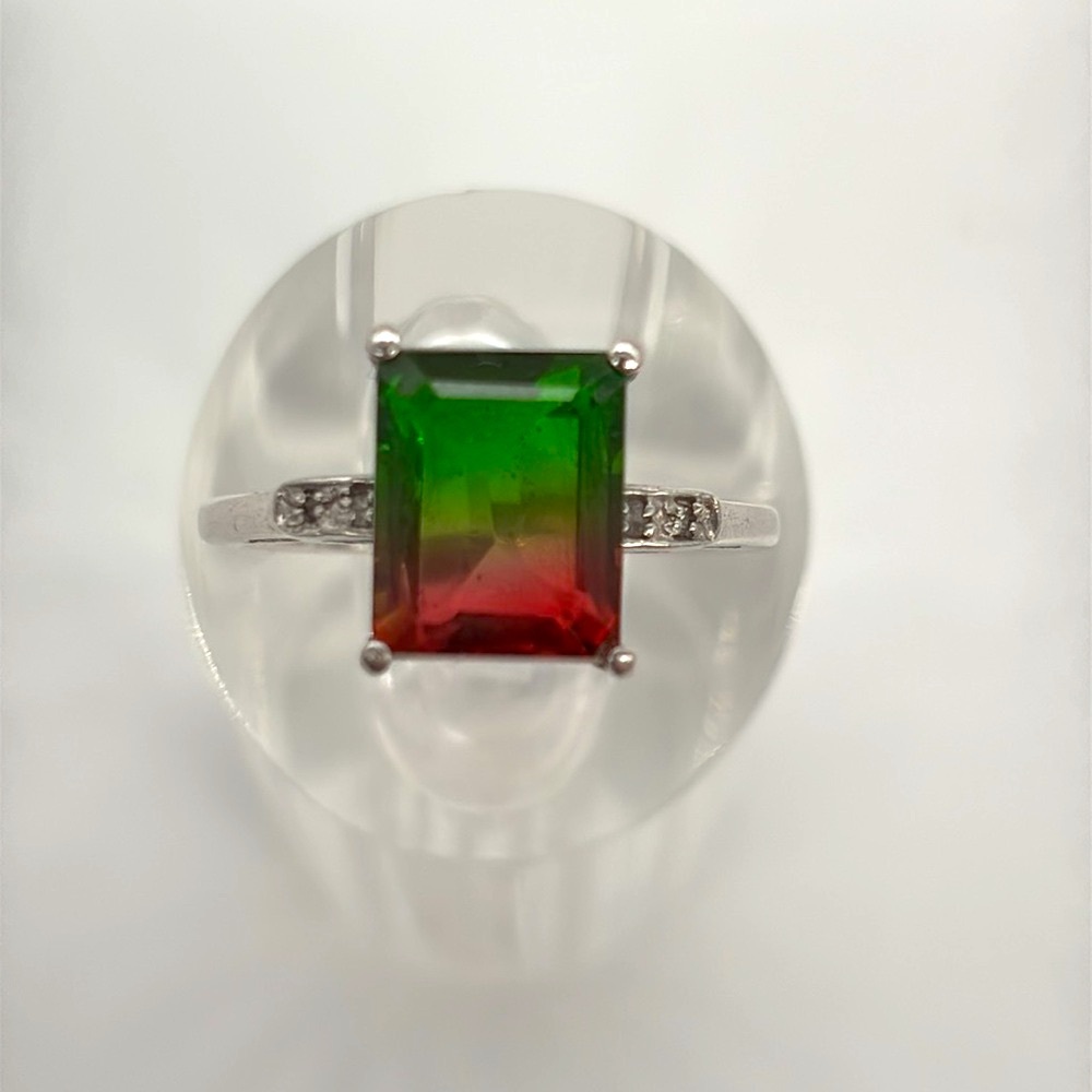 Stunning Watermelon Quartz Sterling Silver Ring -  Size 6 1/2